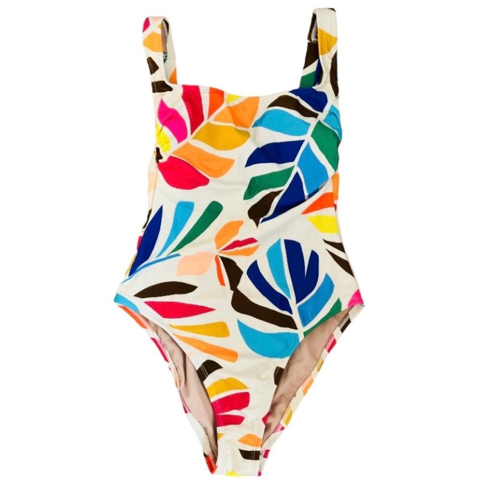 Tabitha Brown Tropical Colorful Palm Leaves One Piece Swimsuit Small